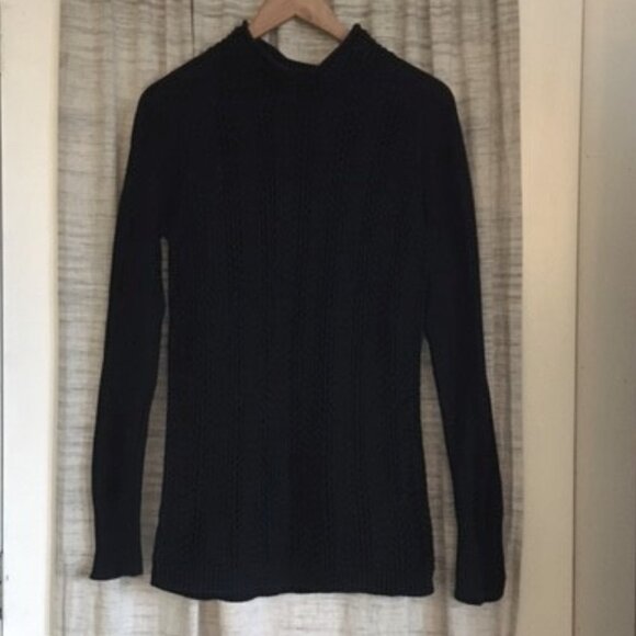 Y2K Navy 100% Cotton Crochet Mockneck Sweater - Picture 8 of 15